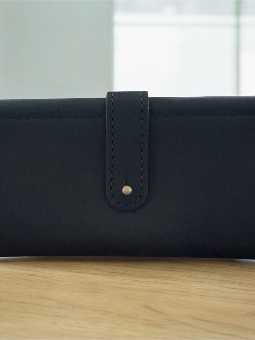 Portland Leather Goods Black Trifold Wallet - Full Grain Leather - Stud Closure